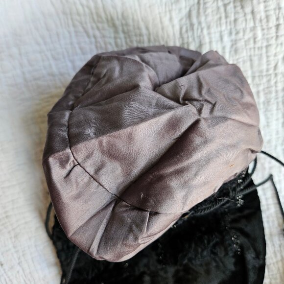 Antique Victorian Style Beaded Drawstring Purse Embroidered Velvet Reticule Bag - Picture 5 of 8